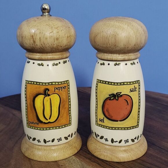 Vintage M&S Salt Shaker & Pepper Mill / Grinder Ceramic Wood Marks & Spencer - Picture 1 of 4